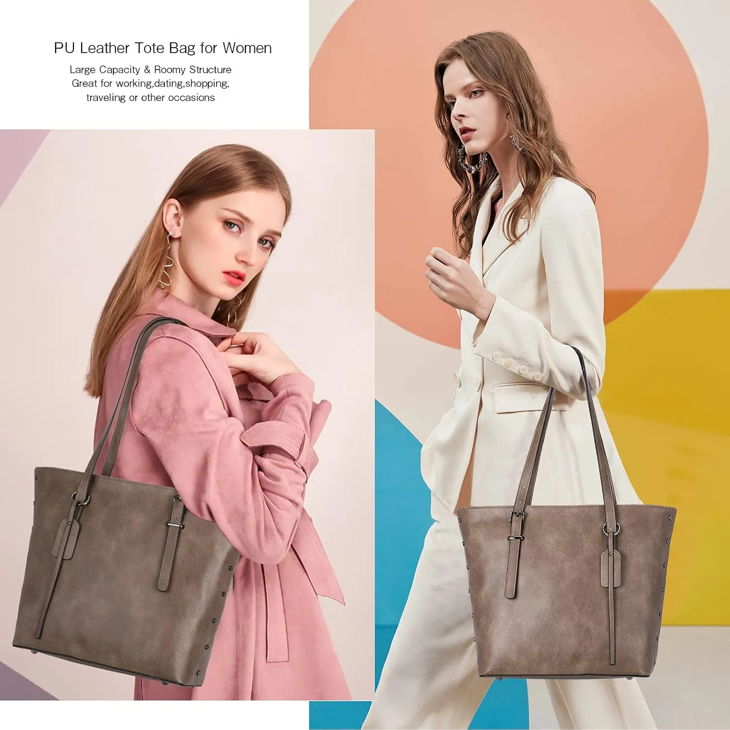 KL928 Handbag for Women Tote Bag PU Leather Large Shoulder Bag Top Handle Satchel Purses 2Pcs Set
