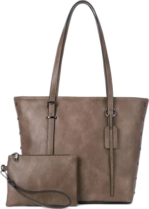 KL928 Handbag for Women Tote Bag PU Leather Large Shoulder Bag Top Handle Satchel Purses 2Pcs Set