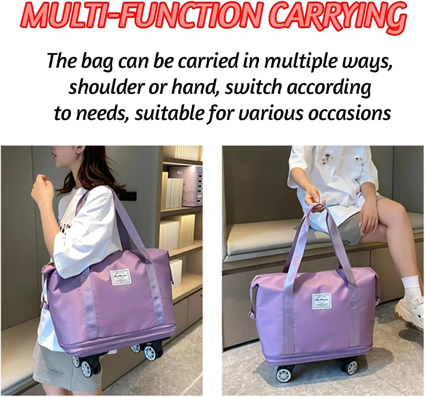 Klarson Expandable Bag With Wheels,Klarson Travel Bag,Klarson Duffle Bag,Foldable Duffle Bag With Wheels,Collapsible Luggage With Wheels,Collapsible Luggage,Foldable Suitcase (Pink)