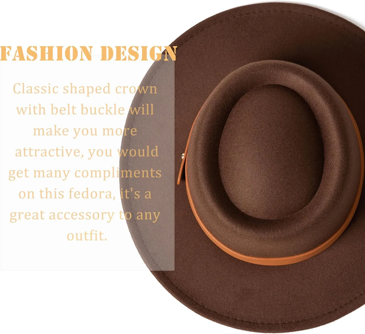Lady Retro Wide Brim Fedora Floppy Pork Pie Hat with Belt Buckle