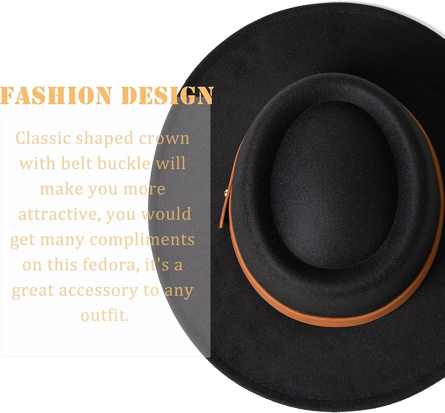Lady Retro Wide Brim Fedora Floppy Pork Pie Hat with Belt Buckle