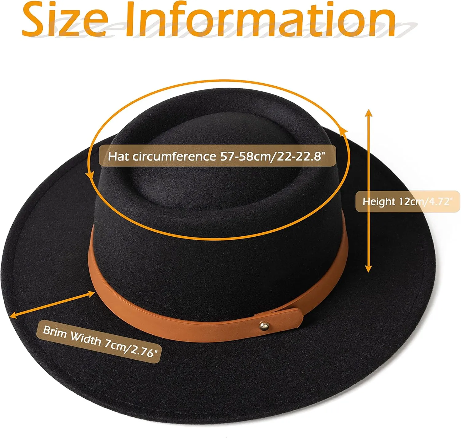 Lady Retro Wide Brim Fedora Floppy Pork Pie Hat with Belt Buckle