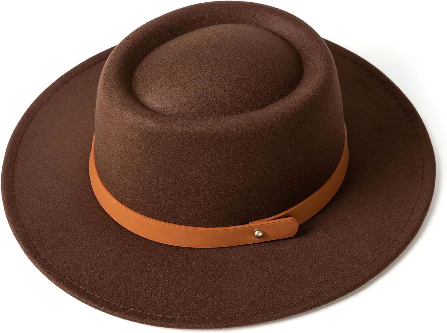 Lady Retro Wide Brim Fedora Floppy Pork Pie Hat with Belt Buckle