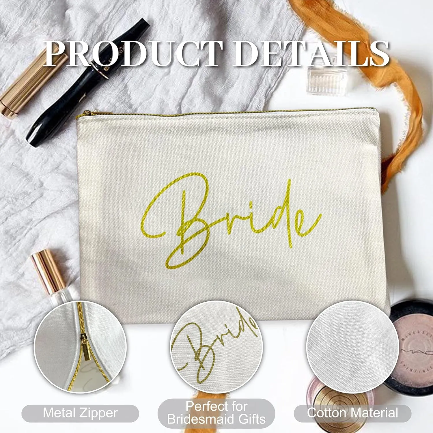 LADY&HOME Bridesmaid Makeup Bag Bride Vibe Team Bride Makeup Bag Wedding Party Cosmetic Bag Bridesmaid Proposal Gifts for Bridal Shower,Wedding,Bachelorette