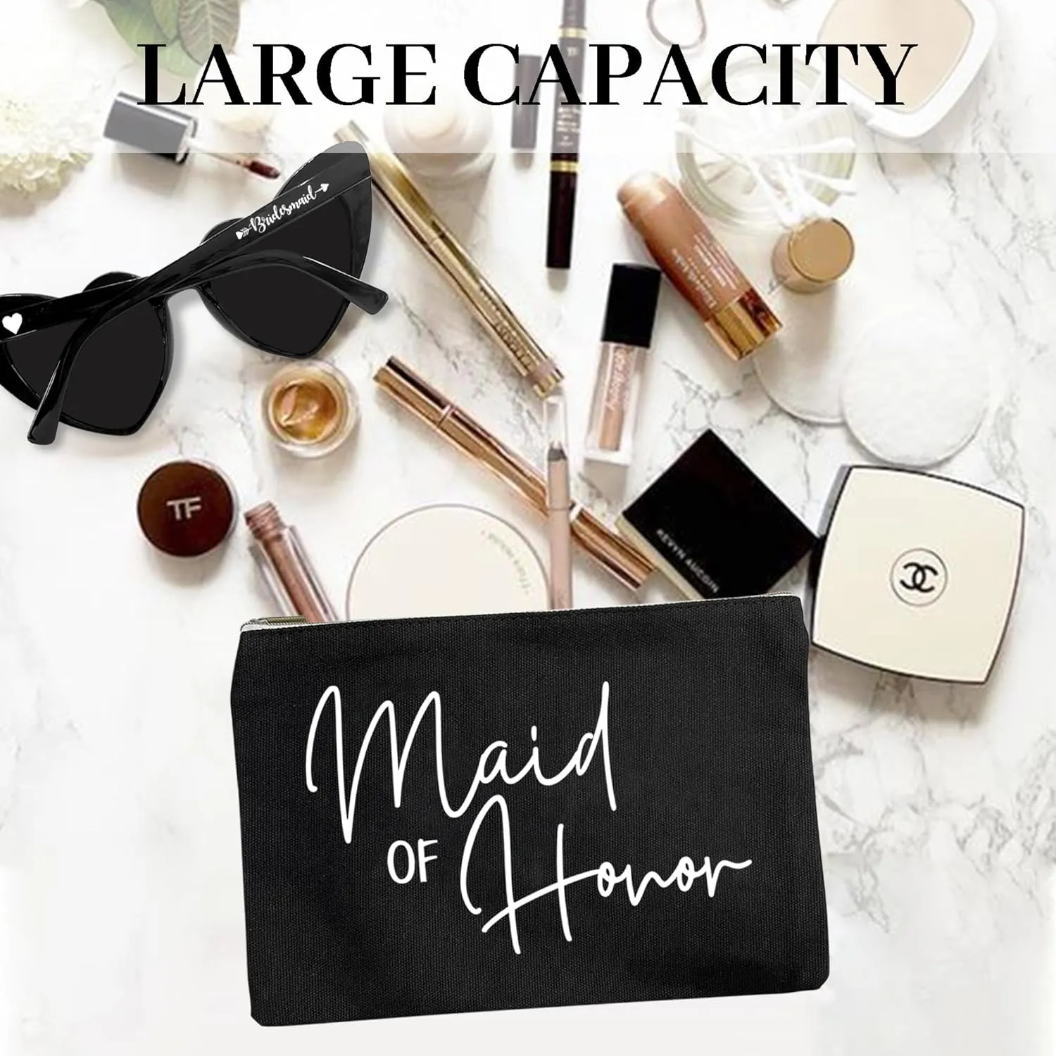LADY&HOME Bridesmaid Makeup Bag Bride Vibe Team Bride Makeup Bag Wedding Party Cosmetic Bag Bridesmaid Proposal Gifts for Bridal Shower,Wedding,Bachelorette