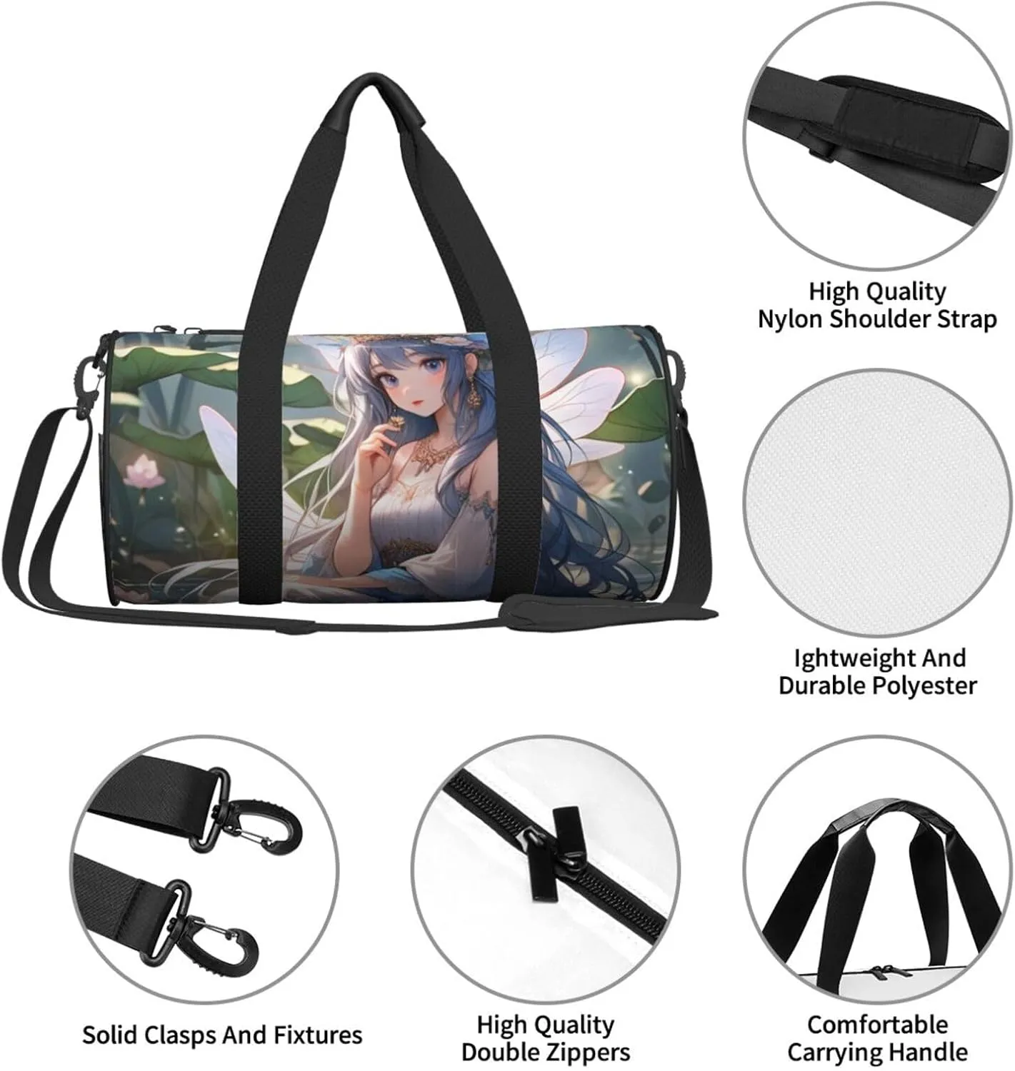 Lake fairy Printed Travel Bag,Round Personal Item Storage bag,Foldie Duffel Bag for Traveling Vacation,Fitness,Sports