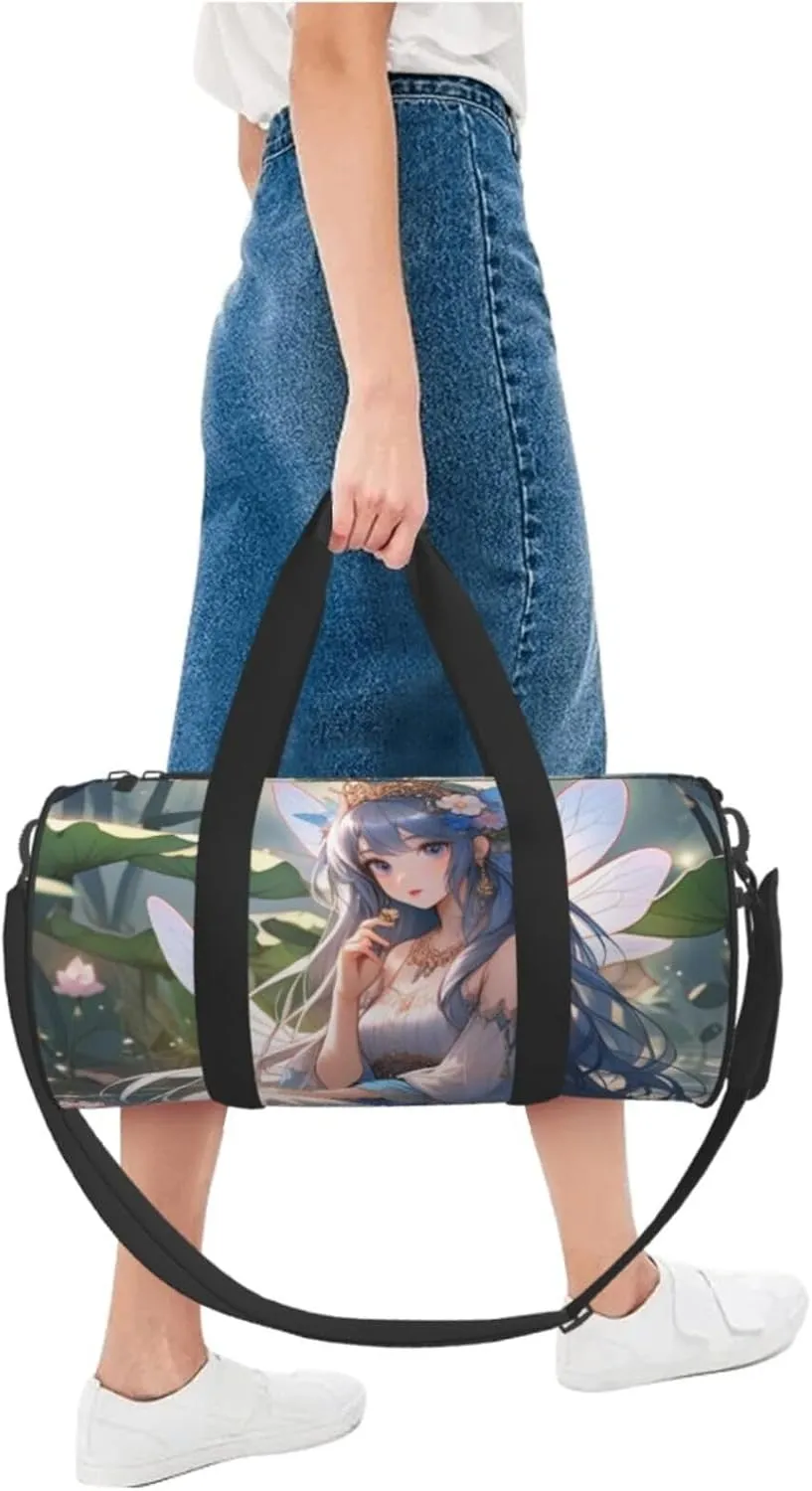 Lake fairy Printed Travel Bag,Round Personal Item Storage bag,Foldie Duffel Bag for Traveling Vacation,Fitness,Sports