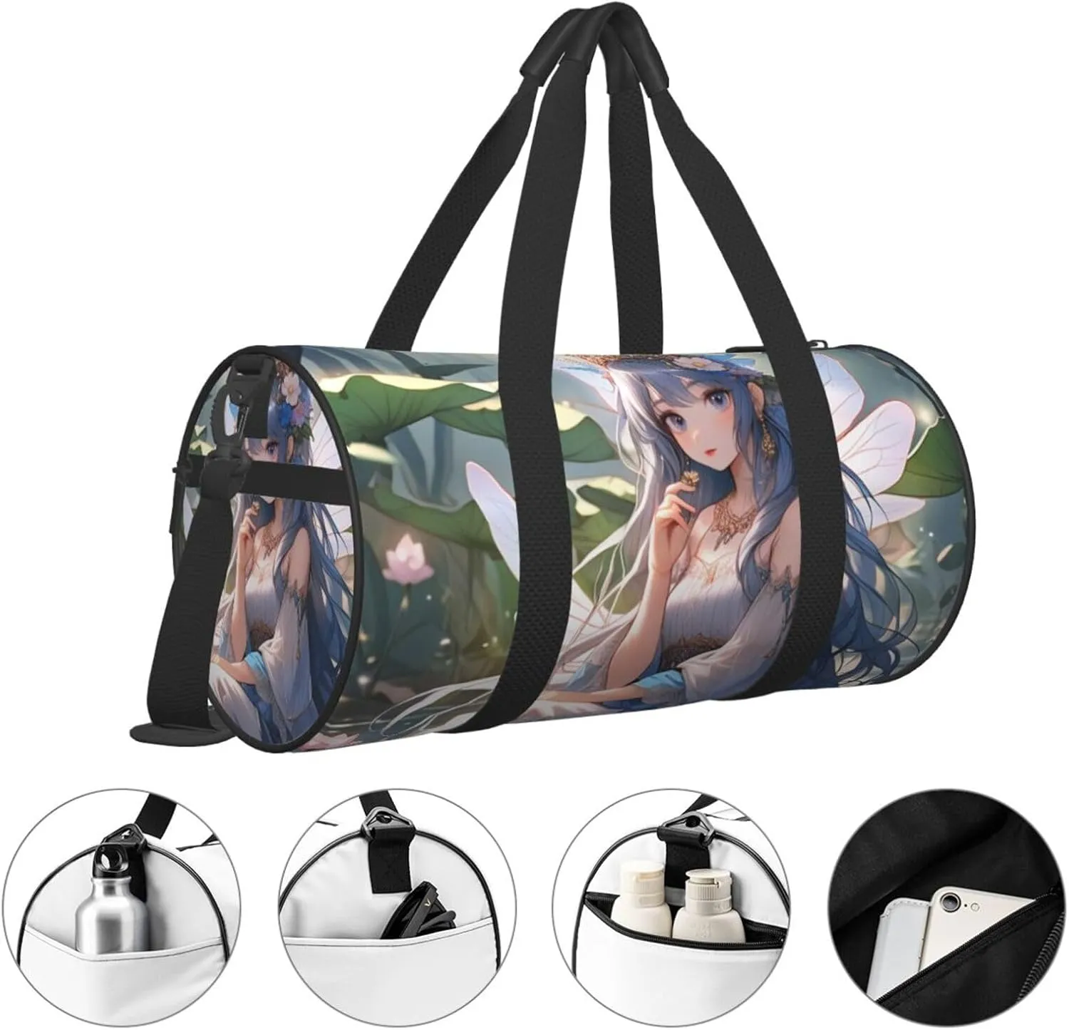 Lake fairy Printed Travel Bag,Round Personal Item Storage bag,Foldie Duffel Bag for Traveling Vacation,Fitness,Sports