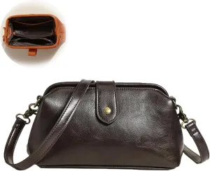 Langrents Retro Handbag, Langrents Handmade Bag, Retro Handmade Bag, Langrents Waterproof Shoulder Bag for Women (Coffee)