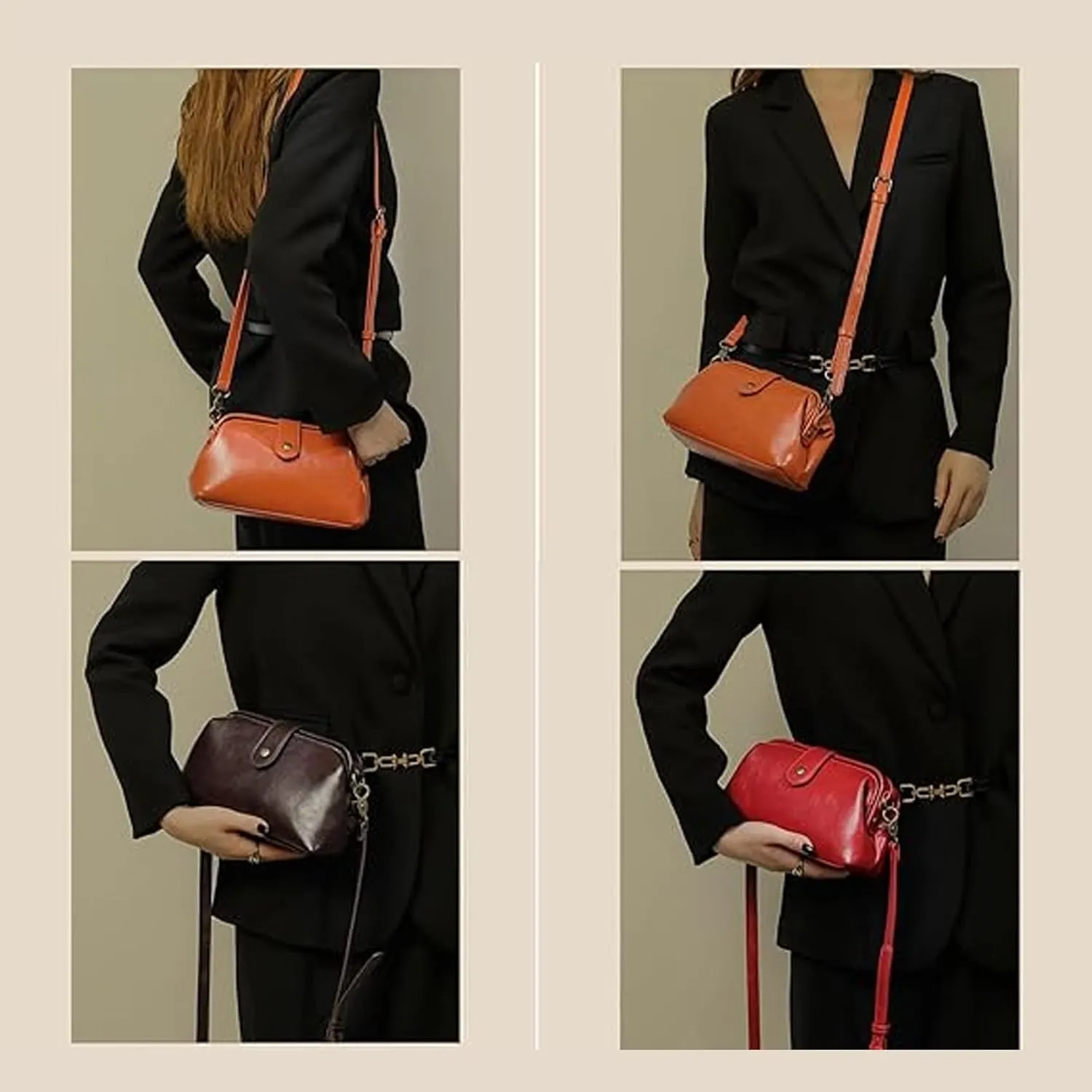 Langrents Retro Handbag, Langrents Handmade Bag, Retro Handmade Bag, Langrents Waterproof Shoulder Bag for Women (Coffee)