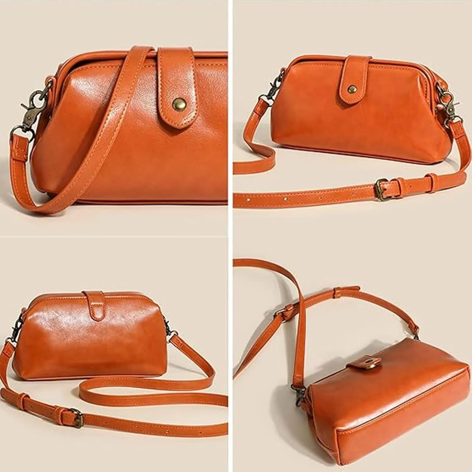 Langrents Retro Handbag, Langrents Handmade Bag, Retro Handmade Bag, Langrents Waterproof Shoulder Bag for Women (Coffee)