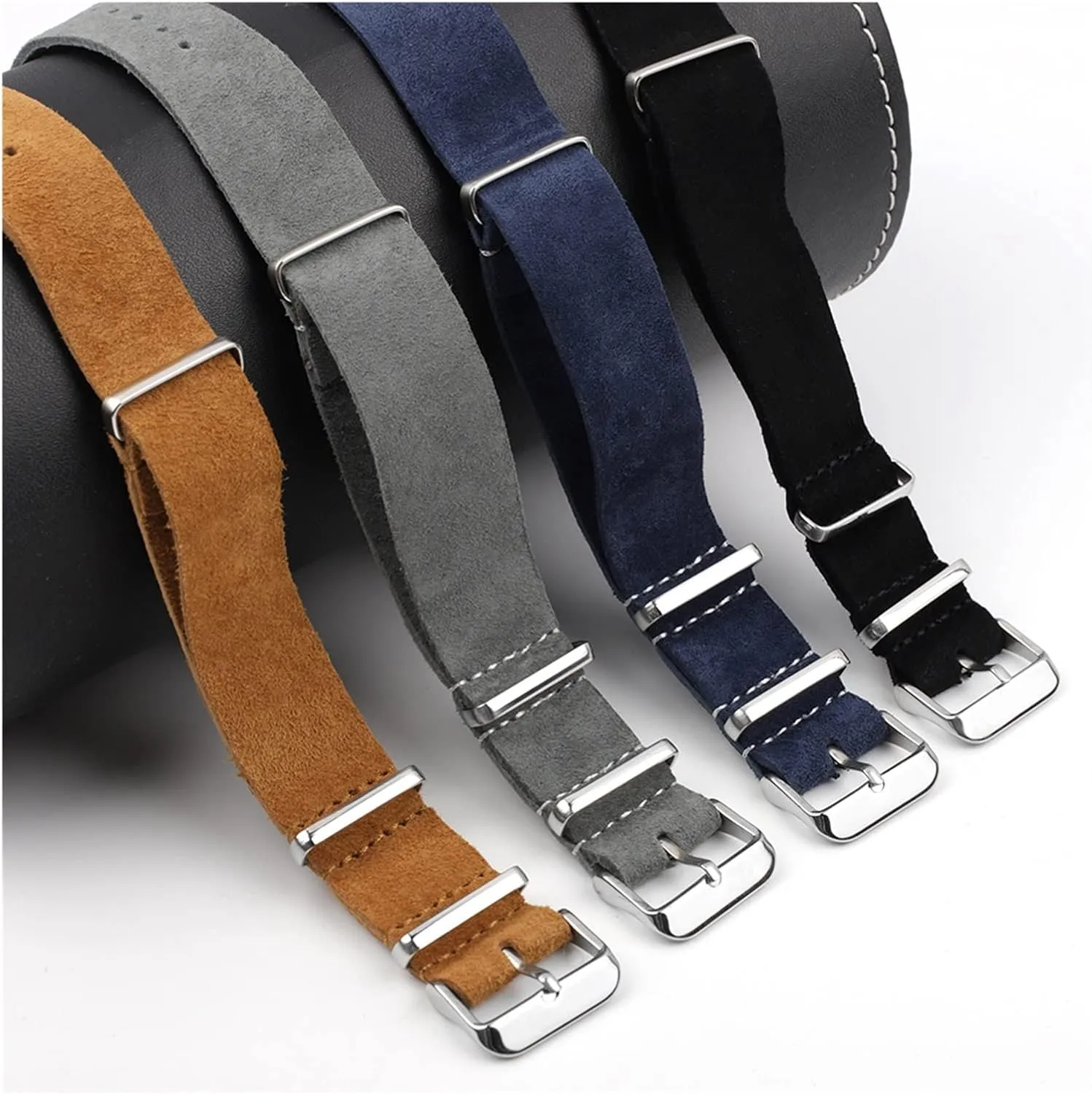 LAnGSHAW Watch Strap Suede Leather Soft Watch Band Stainless Steel Square Buckle Wrist Replacement Strap18mm 20mm 22mm 24mm (Band Color : Brown, Band Width : 24mm)
