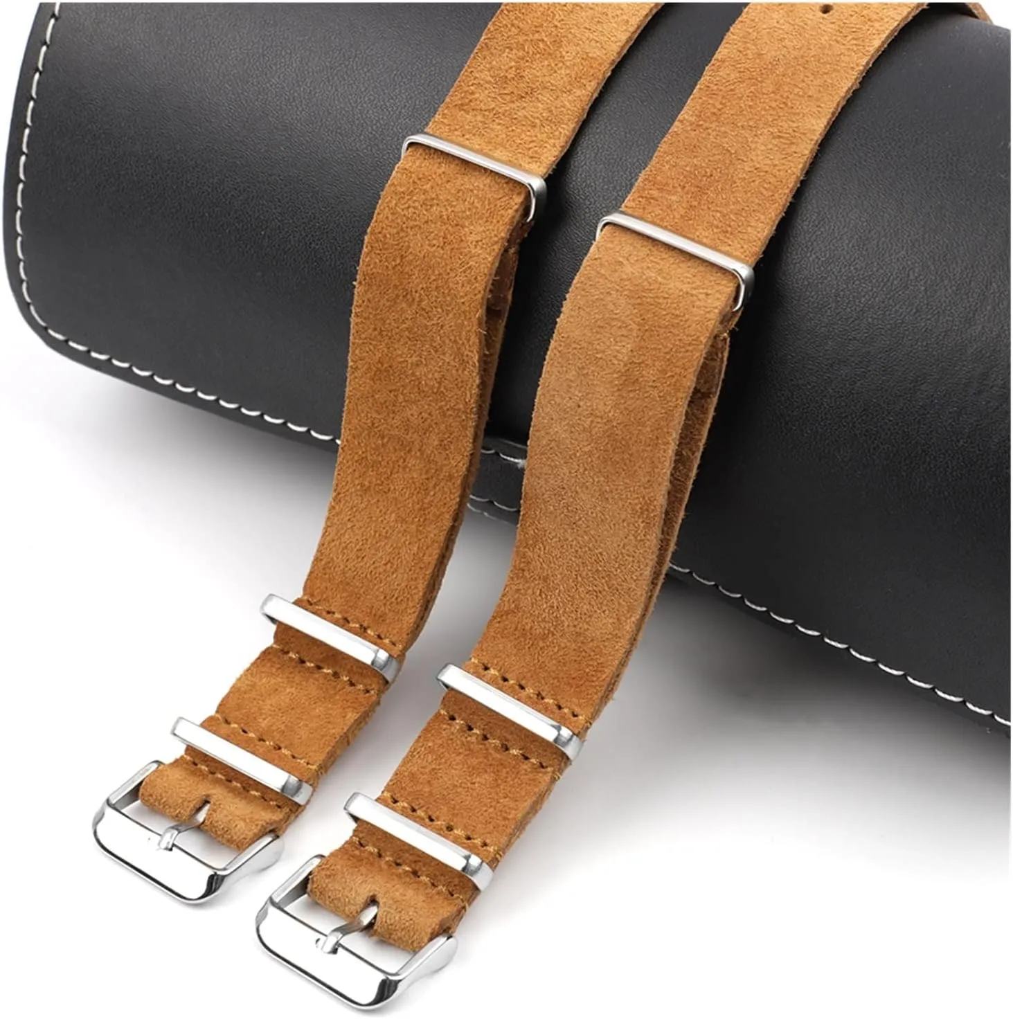LAnGSHAW Watch Strap Suede Leather Soft Watch Band Stainless Steel Square Buckle Wrist Replacement Strap18mm 20mm 22mm 24mm (Band Color : Brown, Band Width : 24mm)