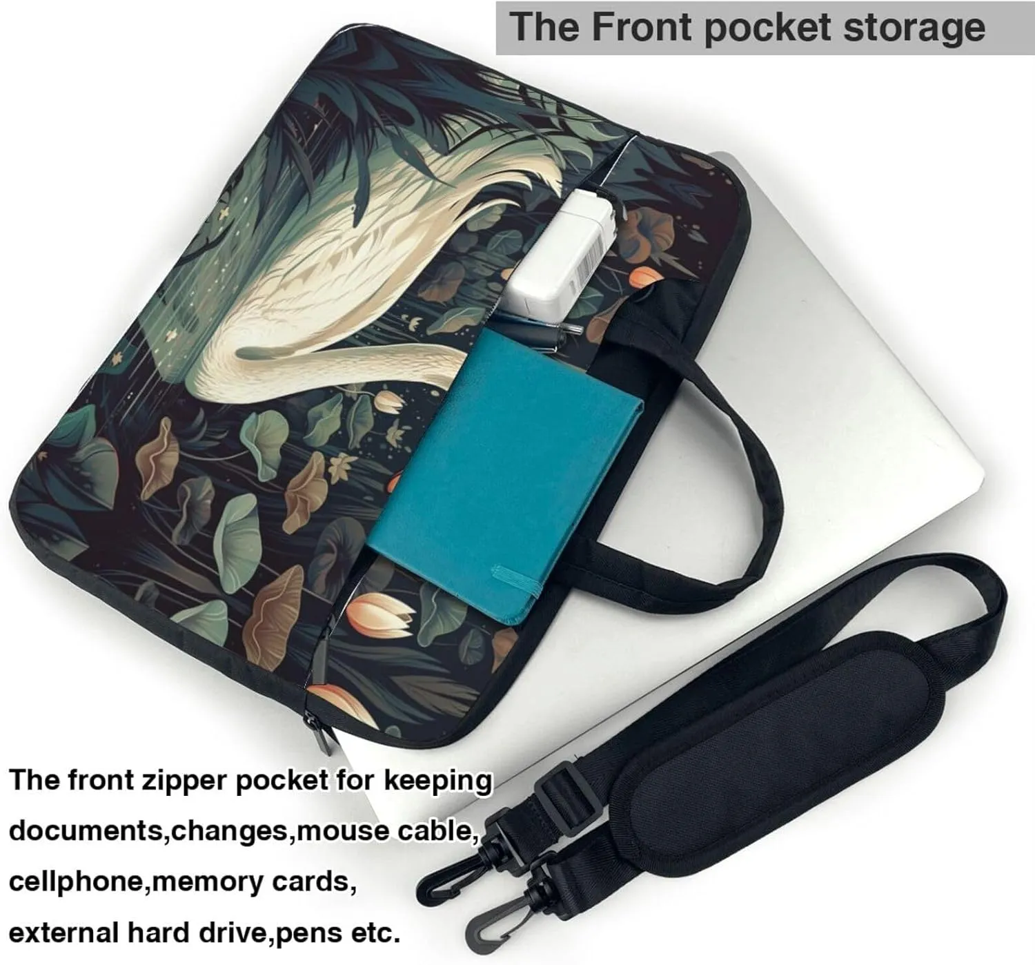 Laptop Bag for Women Men Computer Bag Laptop Briefcase Swan in Pond Laptop Shoulder Bag Work Bag for Travel Office
