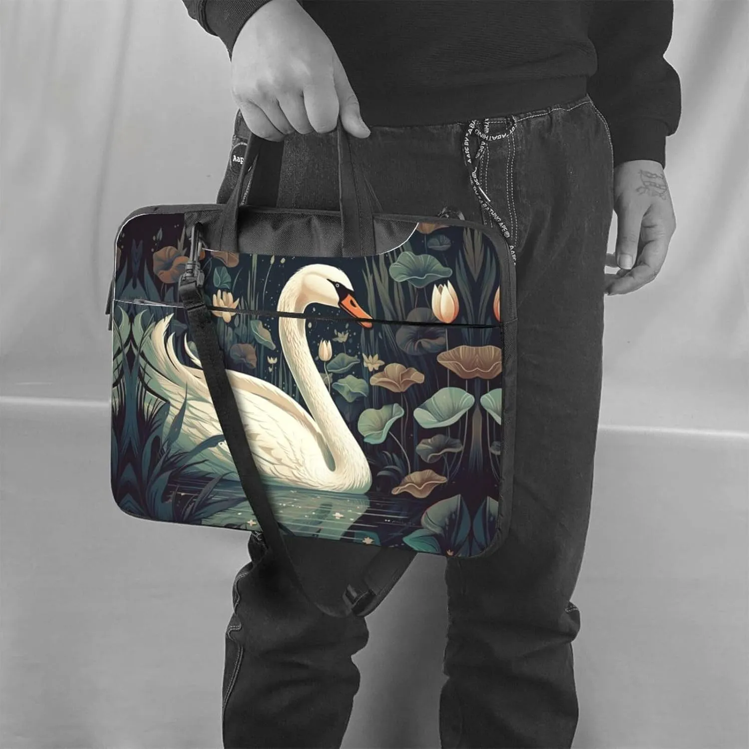 Laptop Bag for Women Men Computer Bag Laptop Briefcase Swan in Pond Laptop Shoulder Bag Work Bag for Travel Office