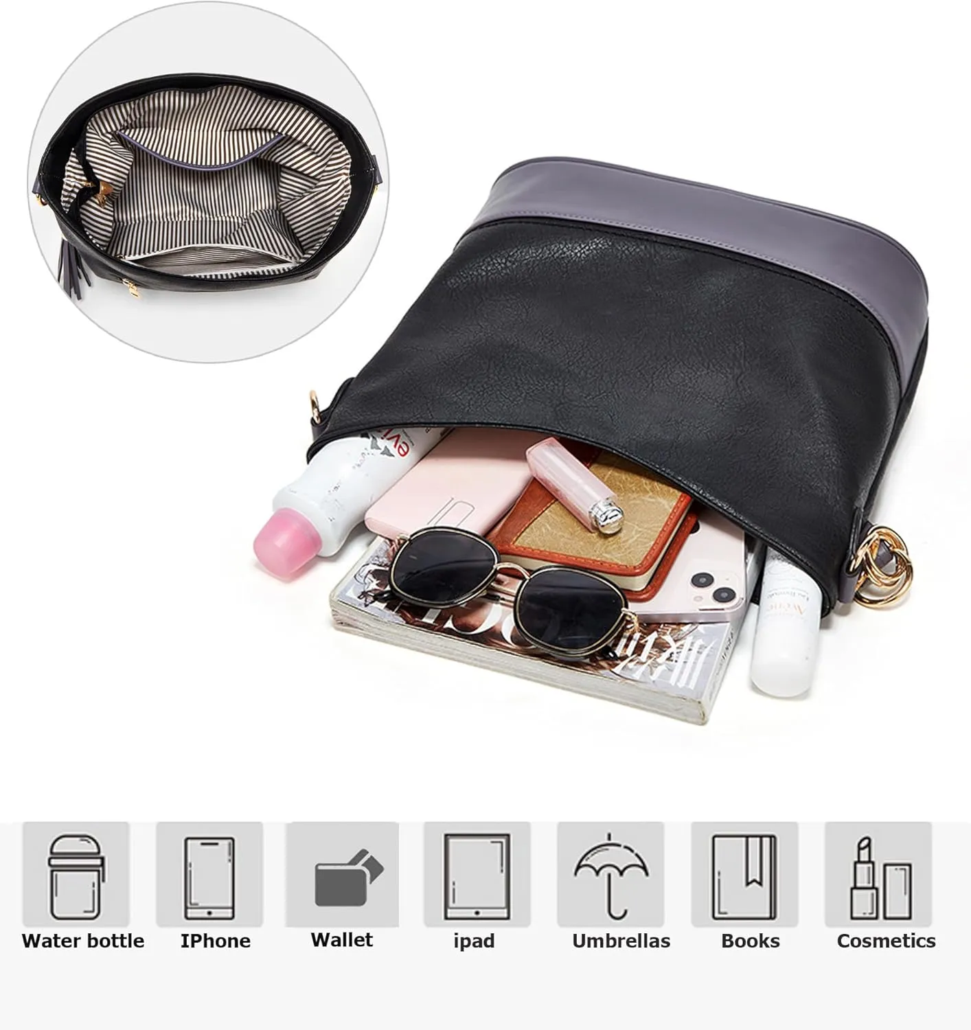 Large 3PC Set Soft Leather Tote Handbag for Women Stylish Hobo Shoulder Bag with Top Handle