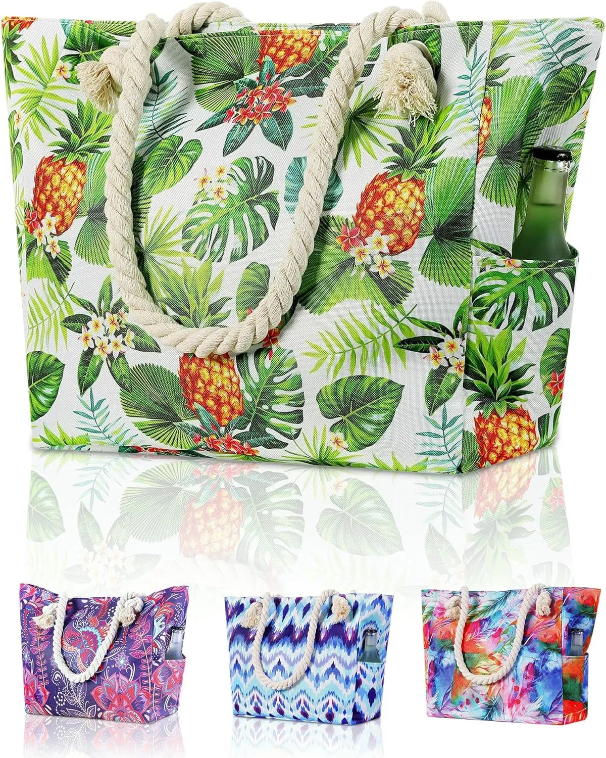 Large Canvas Beach Tote Bag Waterproof Sand proof for Women Her Swim,Travel,Shopping,Gym,Cruise Essentials Gear