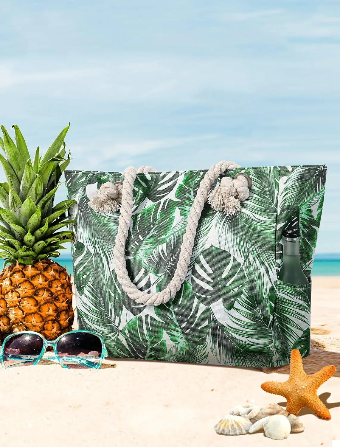 Large Canvas Beach Tote Bag Waterproof Sand proof for Women Her Swim,Travel,Shopping,Gym,Cruise Essentials Gear