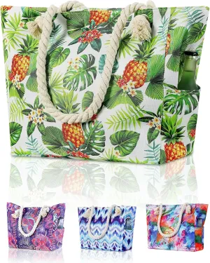 Large Canvas Beach Tote Bag Waterproof Sand proof for Women Her Swim,Travel,Shopping,Gym,Cruise Essentials Gear