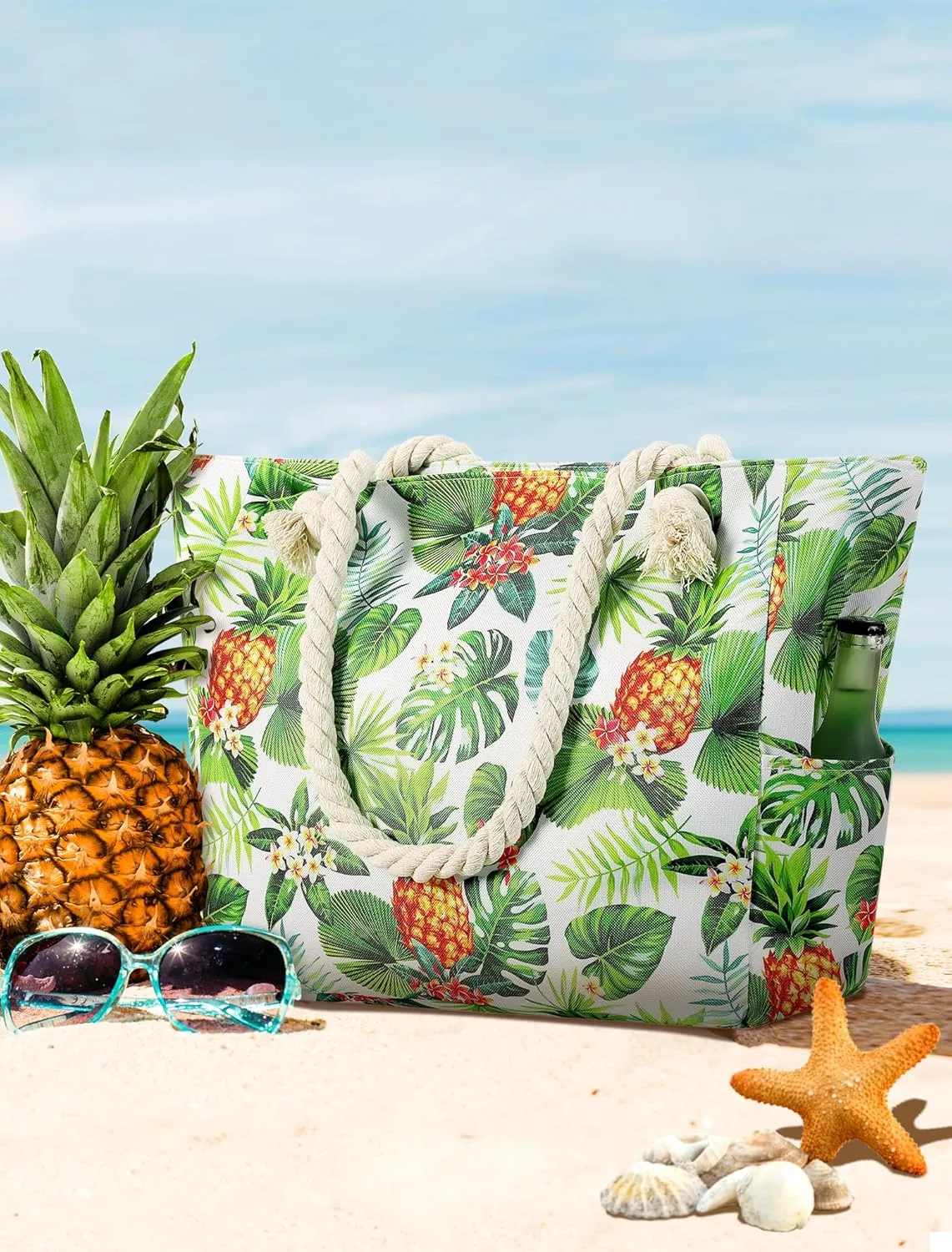 Large Canvas Beach Tote Bag Waterproof Sand proof for Women Her Swim,Travel,Shopping,Gym,Cruise Essentials Gear