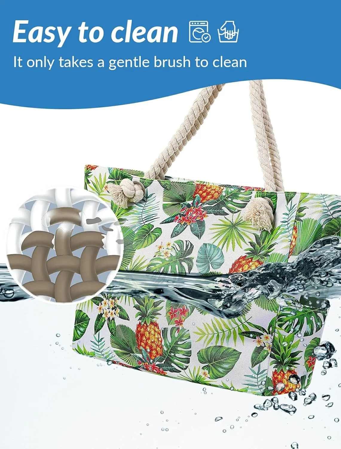 Large Canvas Beach Tote Bag Waterproof Sand proof for Women Her Swim,Travel,Shopping,Gym,Cruise Essentials Gear