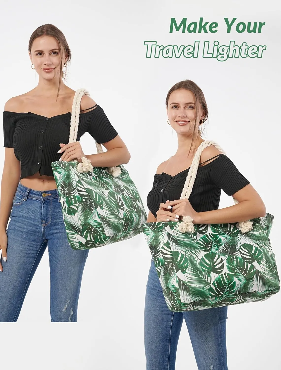 Large Canvas Beach Tote Bag Waterproof Sand proof for Women Her Swim,Travel,Shopping,Gym,Cruise Essentials Gear