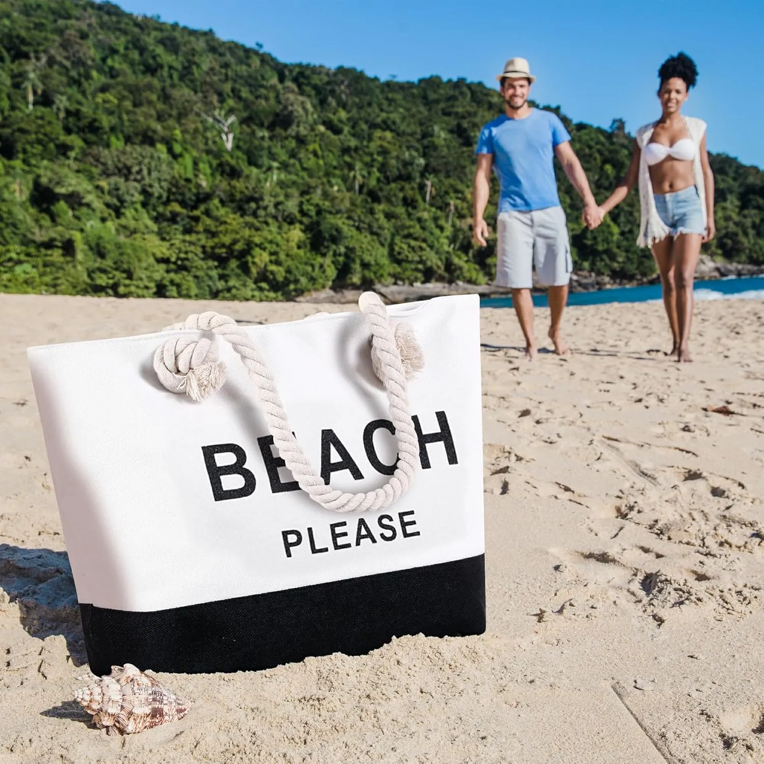 Large Canvas Beach Tote Bag with Zipper Women Swim, Travel, Shopping, Gym and Beach Holiday Cruise Essentials