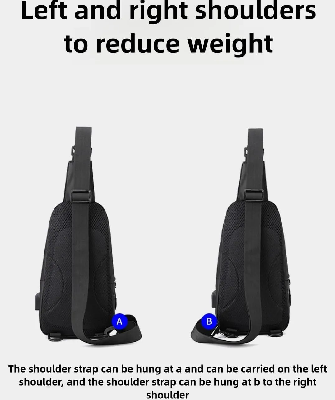 Large-capacity multi-compartment storage bag, portable outdoor shoulder bag, equipped with headphones and a USB charging port.(Black earphones, charging double-layer zipper model.)