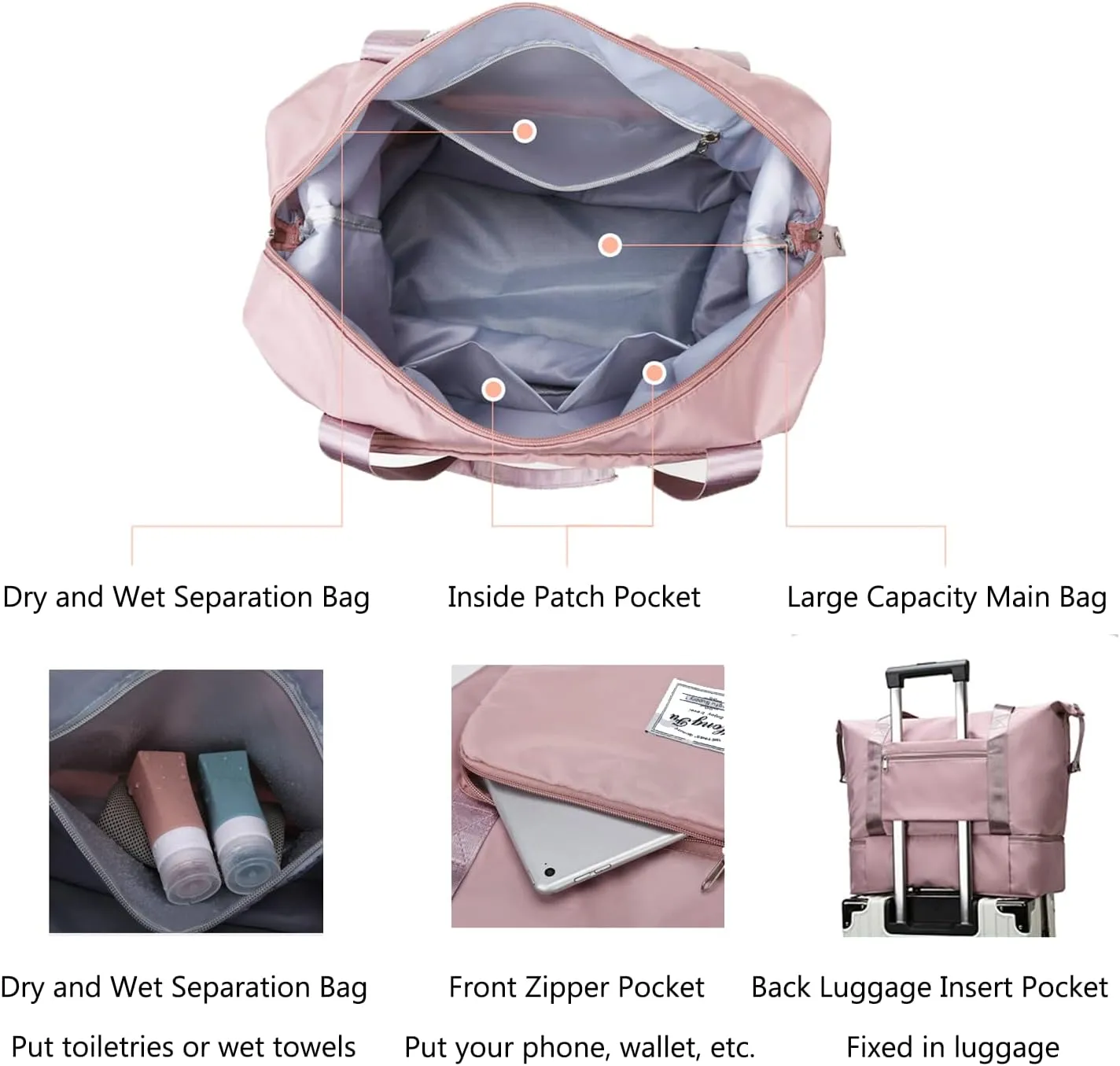 Large Capacity Travel Bag, Expandable Foldable Travel Duffel Bag, Dry and Wet Separation Portable Travel Duffel Bag, Overnight Bag for Women and Man (Green)