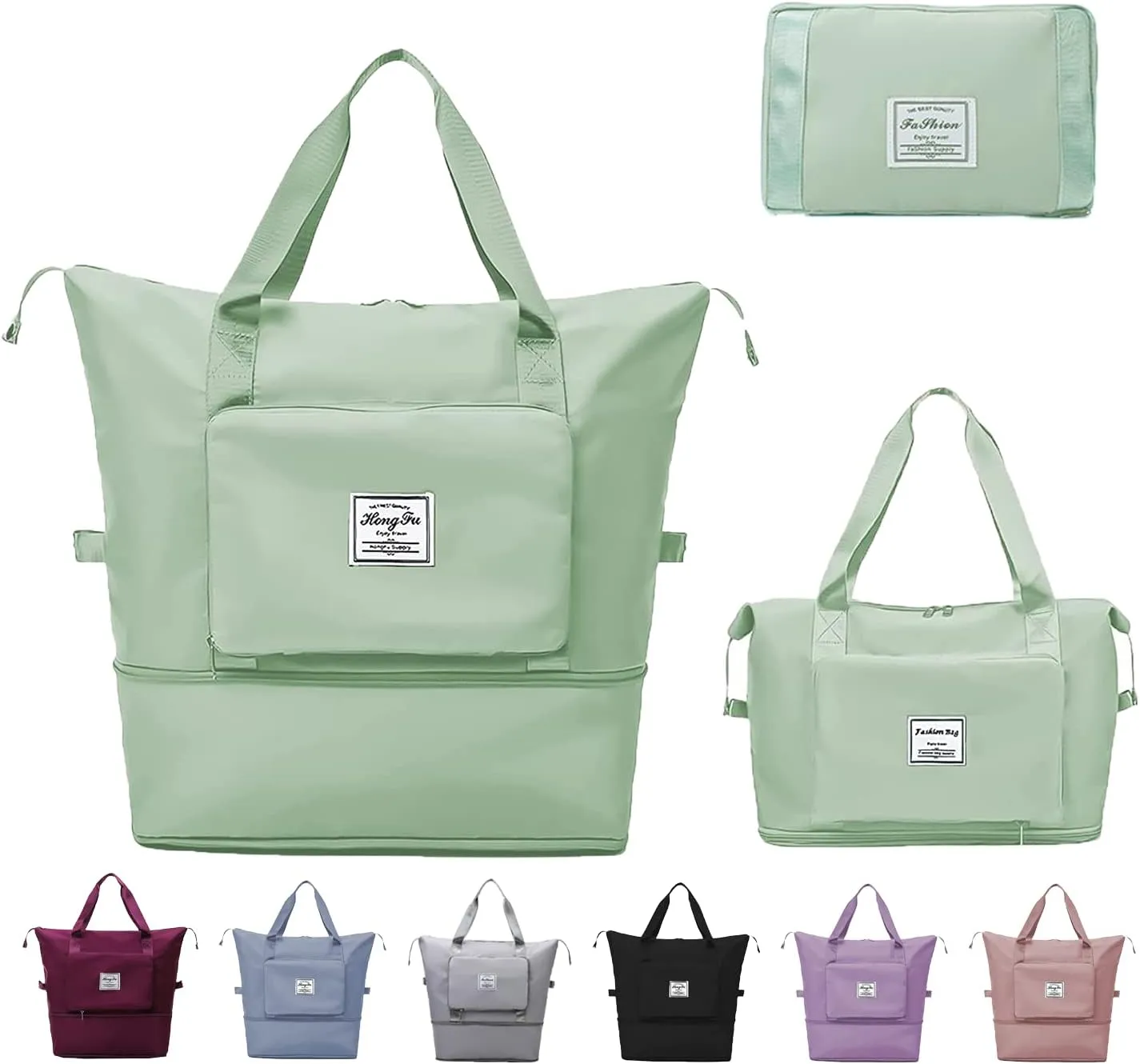 Large Capacity Travel Bag, Expandable Foldable Travel Duffel Bag, Dry and Wet Separation Portable Travel Duffel Bag, Overnight Bag for Women and Man (Green)