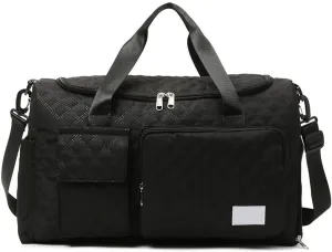 Large Capacity Travel Bag Waterproof Foldable Duffle Bag Gym Tote with Compartments for Women Men Sports Overnight Weekender (Black)