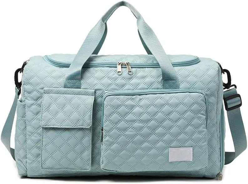 Large Capacity Travel Bag Waterproof Foldable Duffle Bag Gym Tote with Compartments for Women Men Sports Overnight Weekender (Blue)