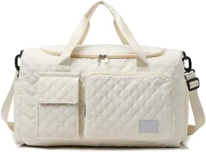 Large Capacity Travel Bag Waterproof Foldable Duffle Bag Gym Tote with Compartments for Women Men Sports Overnight Weekender (White)