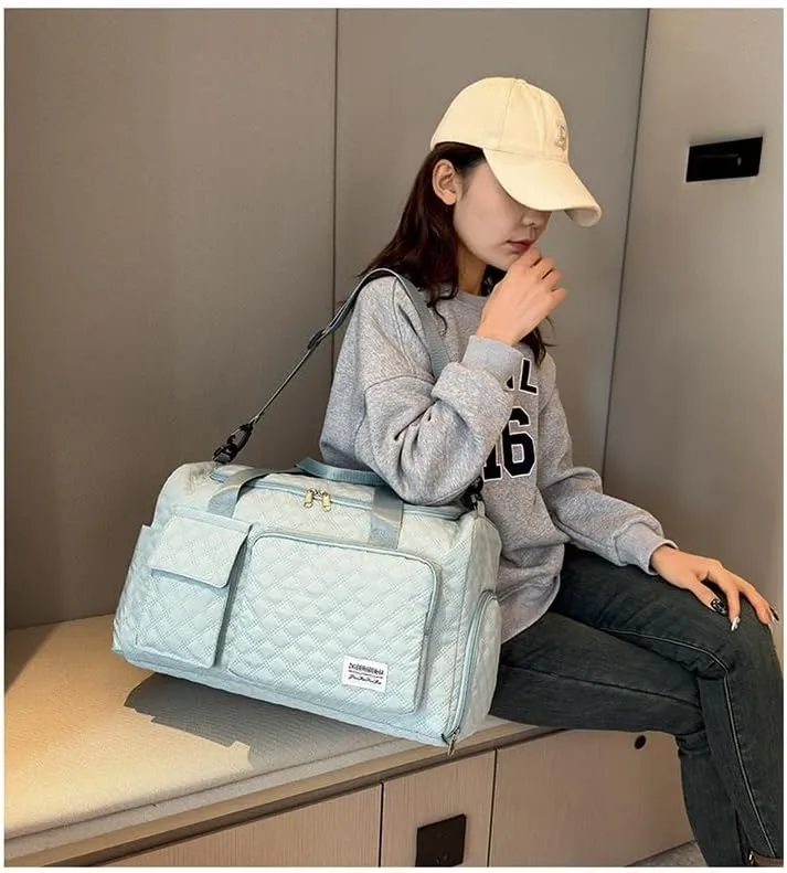 Large Capacity Travel Bag Waterproof Foldable Duffle Bag Gym Tote with Compartments for Women Men Sports Overnight Weekender (White)