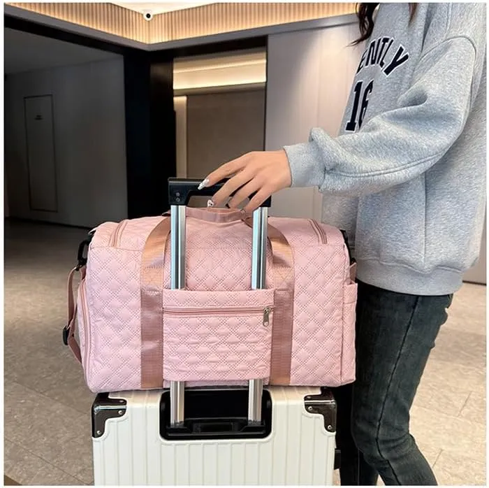 Large Capacity Travel Bag Waterproof Foldable Duffle Bag Gym Tote with Compartments for Women Men Sports Overnight Weekender (White)