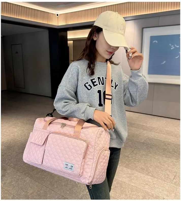 Large Capacity Travel Bag Waterproof Foldable Duffle Bag Gym Tote with Compartments for Women Men Sports Overnight Weekender (White)
