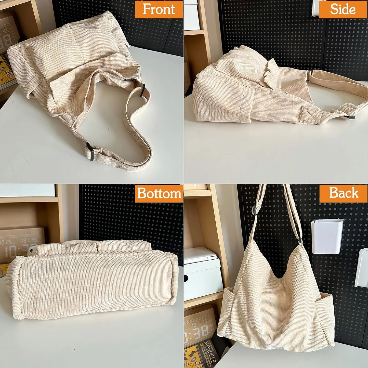Large Corduroy Tote Bag for Women with Pocket,Hobo Crossbody Bags for Women Shoulder Bag Men Purses and Handbags