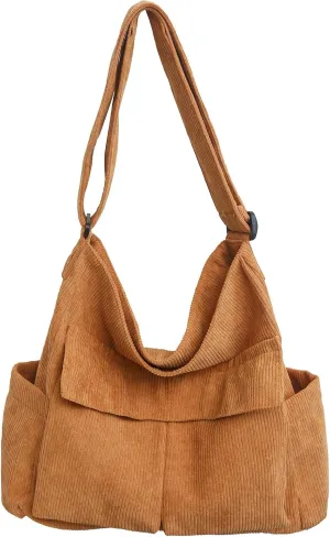 Large Corduroy Tote Bag for Women with Pocket,Hobo Crossbody Bags for Women Shoulder Bag Men Purses and Handbags