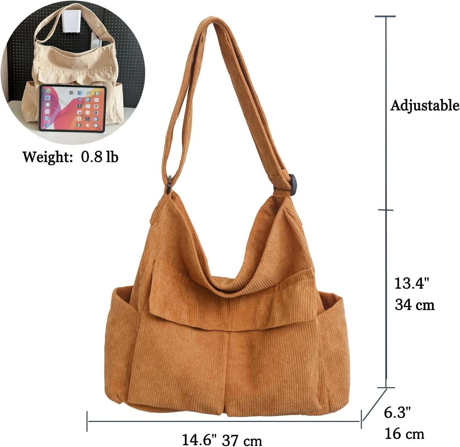 Large Corduroy Tote Bag for Women with Pocket,Hobo Crossbody Bags for Women Shoulder Bag Men Purses and Handbags
