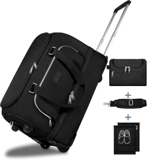 Large Duffle Bag with Wheels, ETRONIK Rolling Weekender Bags with Shoes Compartment, Toiletry Bag for Men Women, Waterproof Travel Suitcase Bag with Adjustable Strap for Overnight Trip, Black