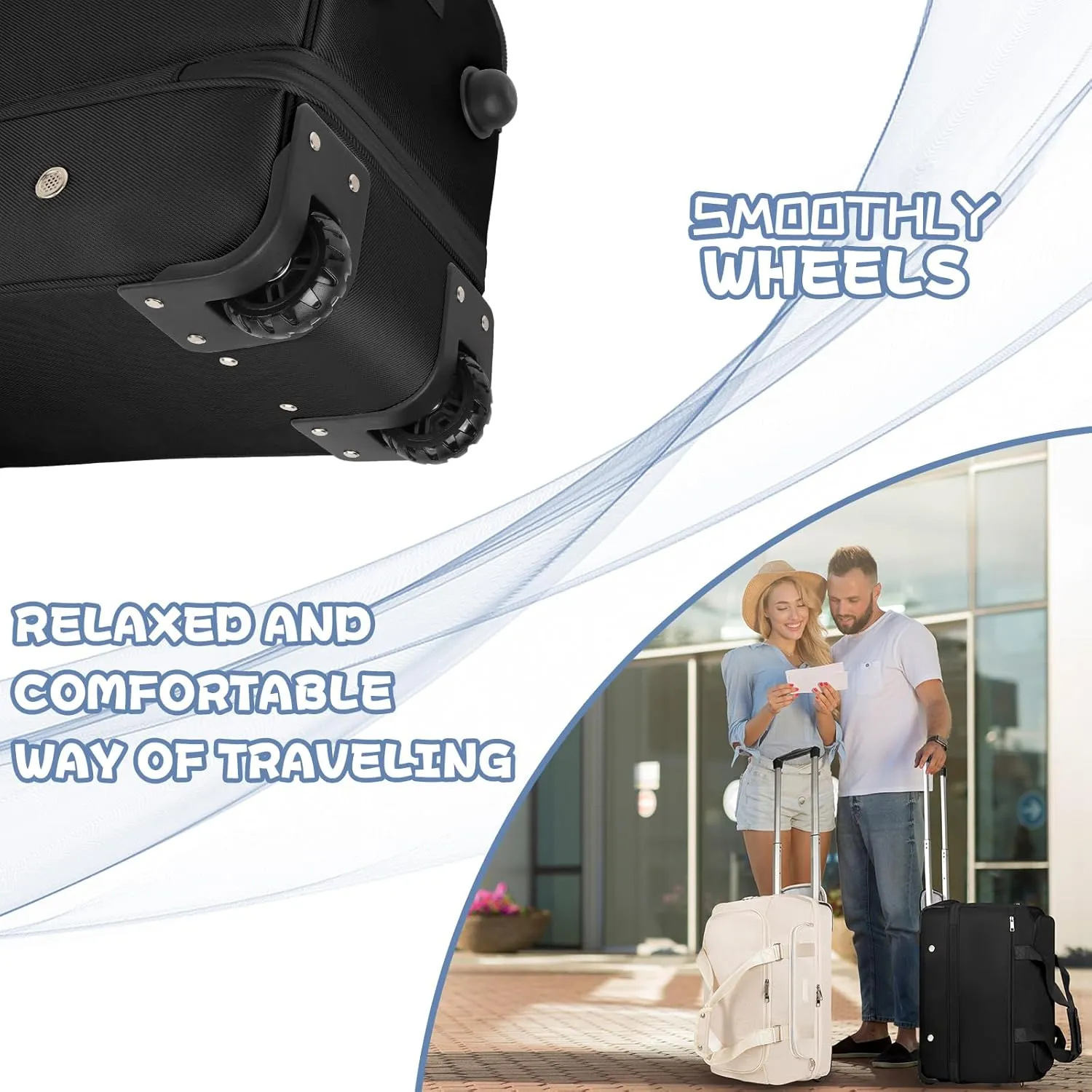 Large Duffle Bag with Wheels, ETRONIK Rolling Weekender Bags with Shoes Compartment, Toiletry Bag for Men Women, Waterproof Travel Suitcase Bag with Adjustable Strap for Overnight Trip, Black
