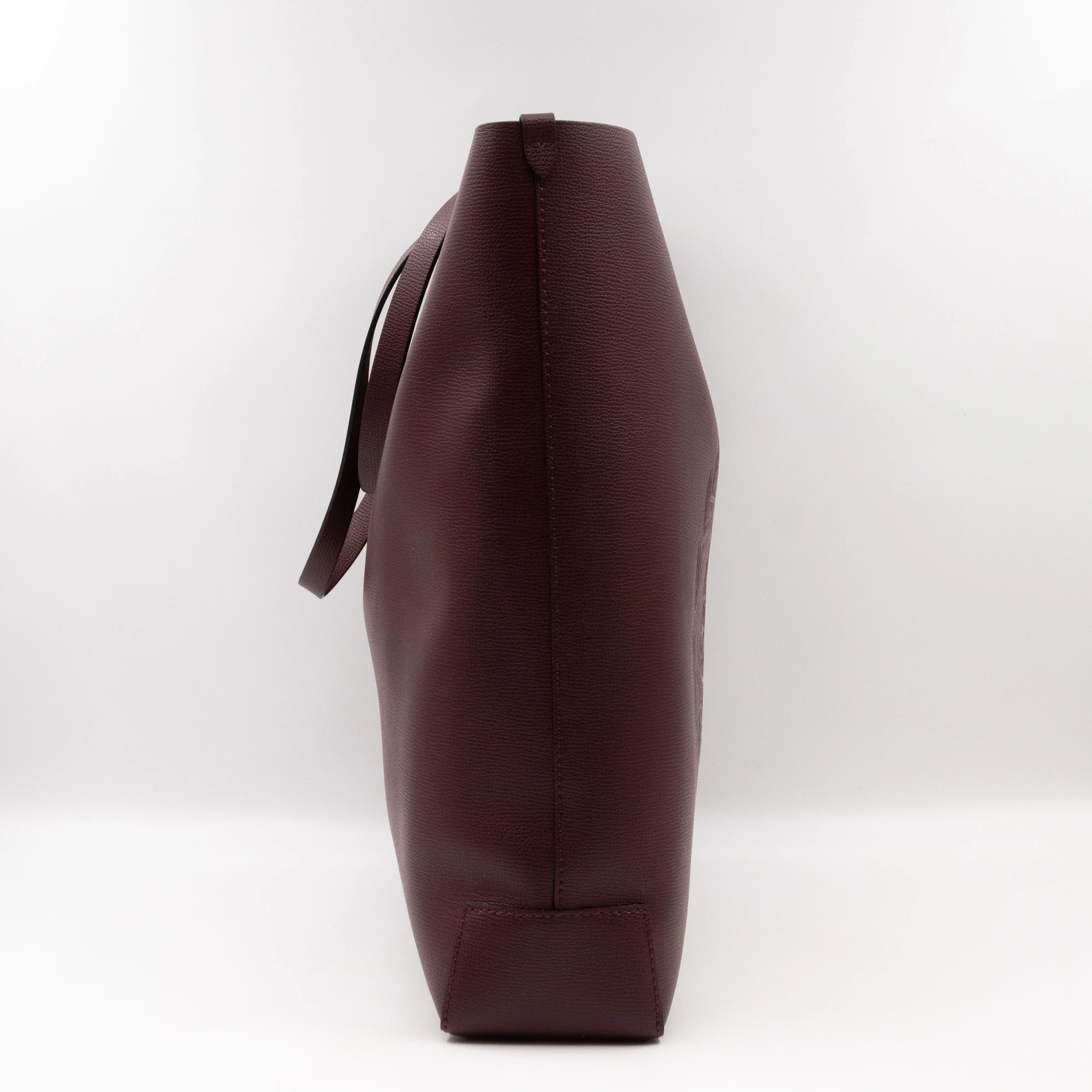 Large Embossed Crest Tote Burgundy Leather & House Check
