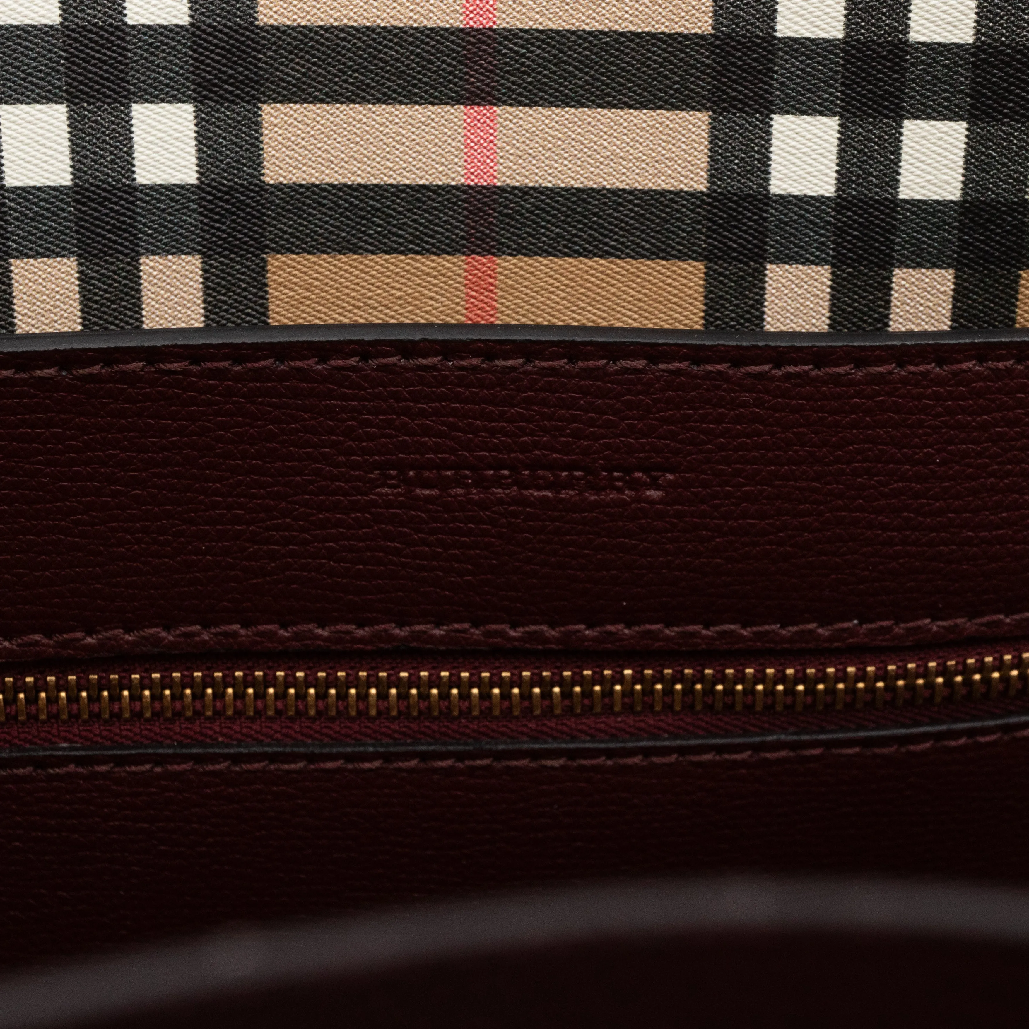 Large Embossed Crest Tote Burgundy Leather & House Check