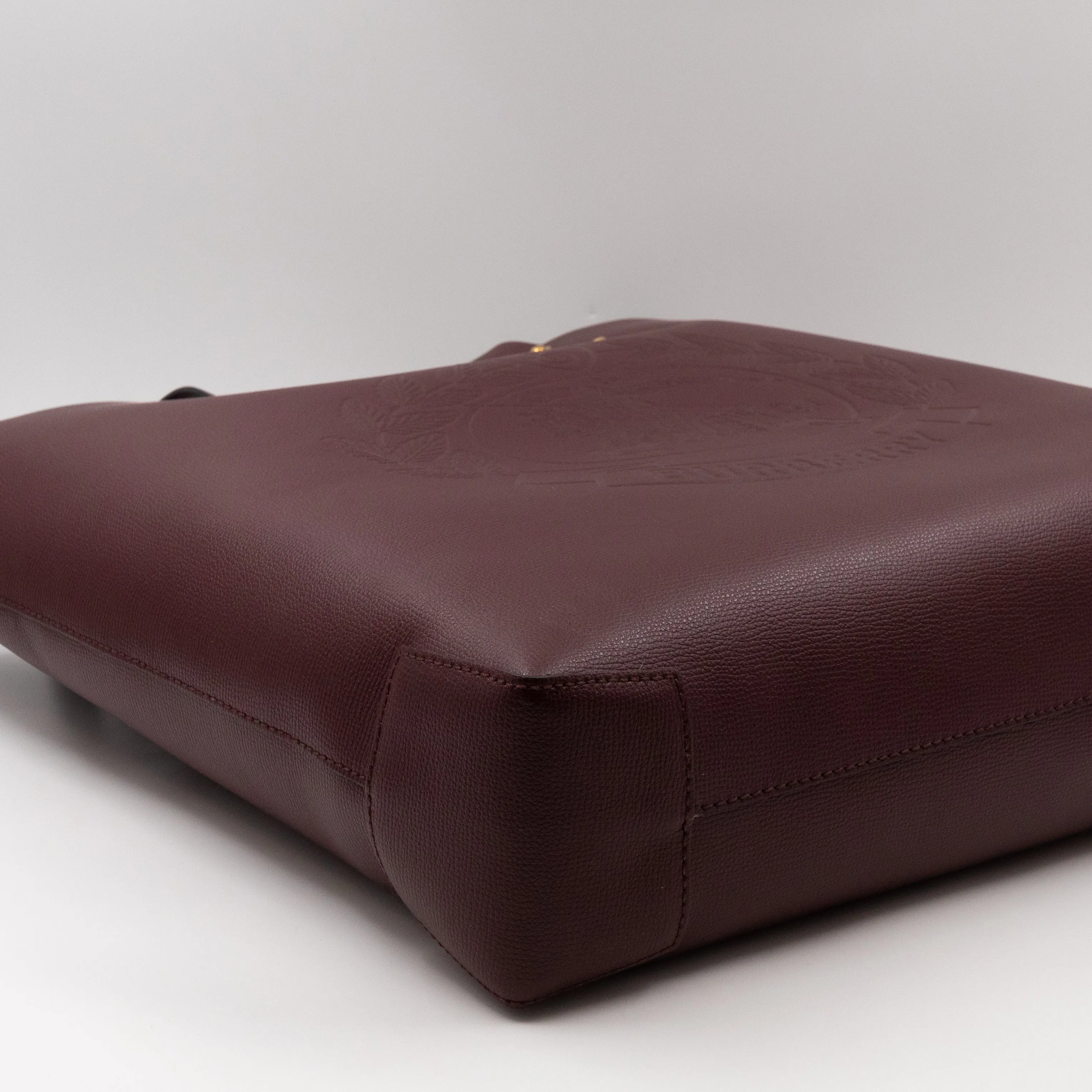 Large Embossed Crest Tote Burgundy Leather & House Check