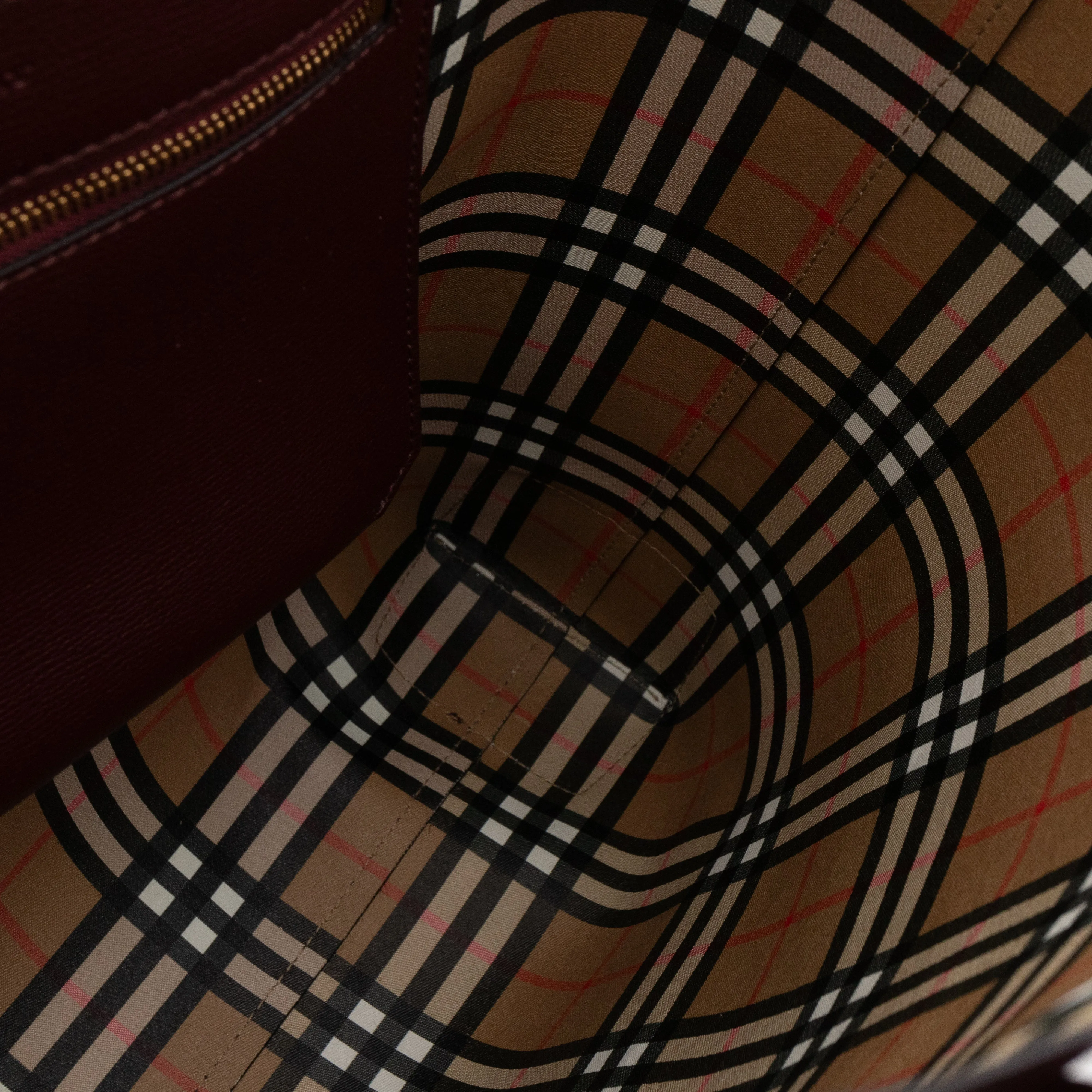 Large Embossed Crest Tote Burgundy Leather & House Check