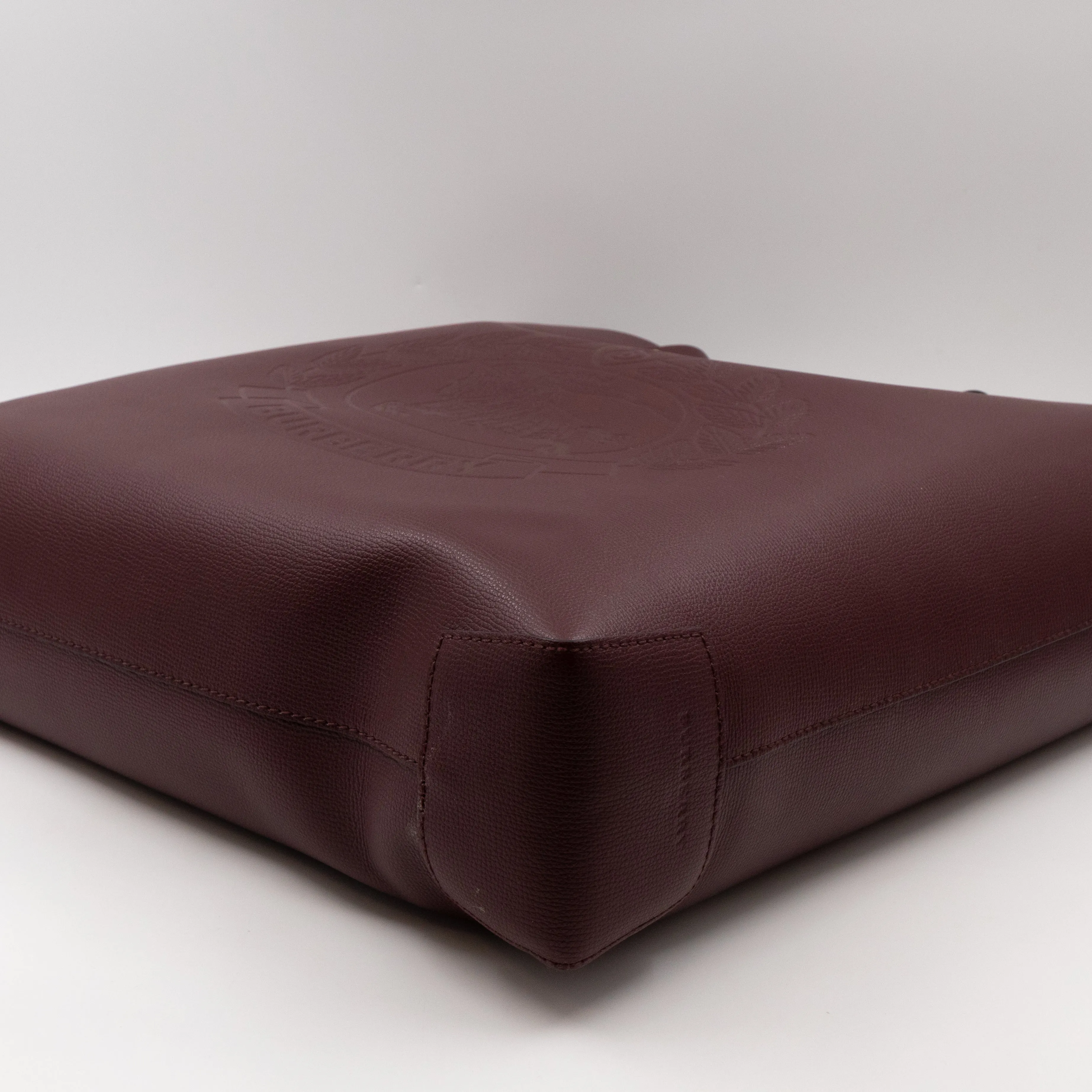 Large Embossed Crest Tote Burgundy Leather & House Check