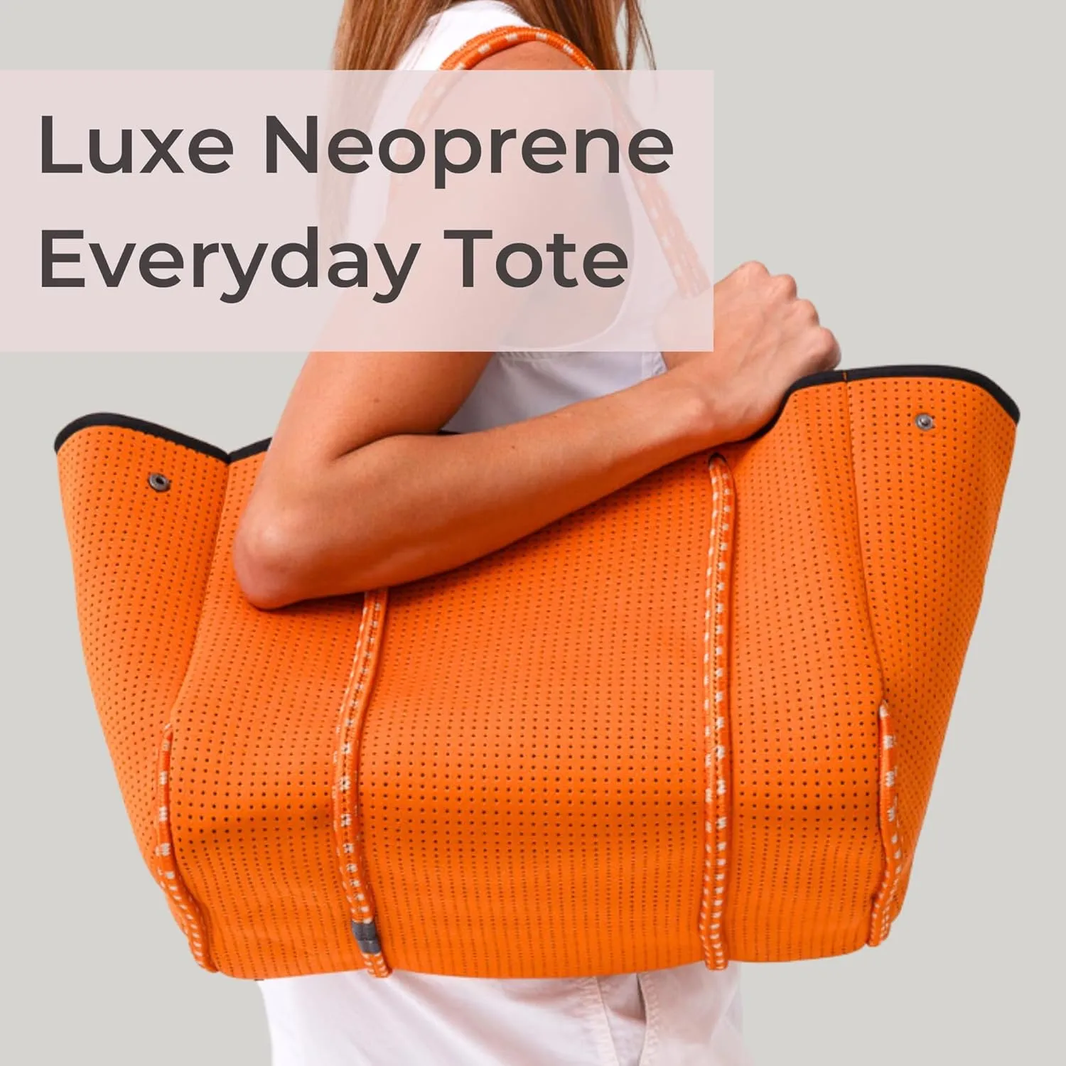 Large Neoprene Tote Bag for Women - Everyday Designer Handbag for Travel Work and Beach with Pockets and Zipper Pouch