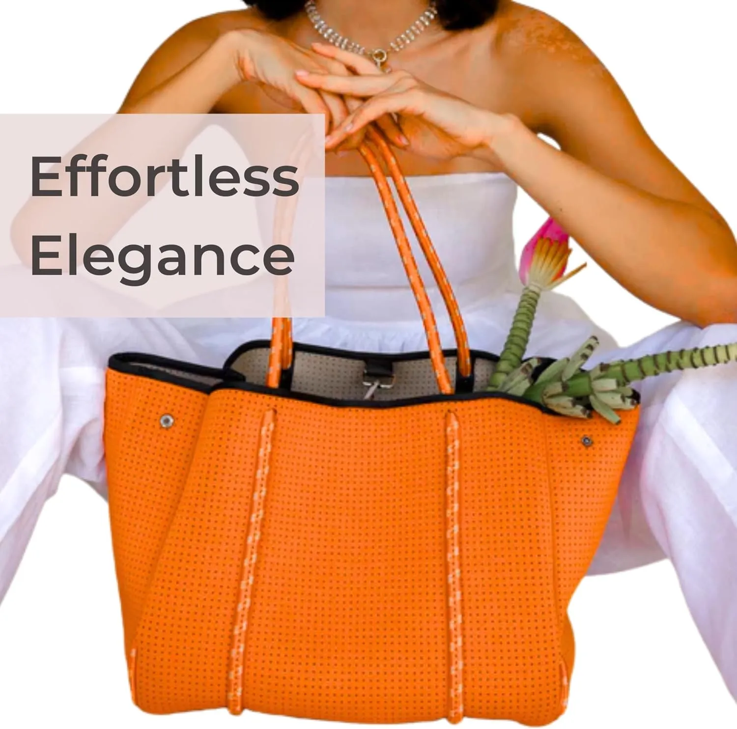 Large Neoprene Tote Bag for Women - Everyday Designer Handbag for Travel Work and Beach with Pockets and Zipper Pouch