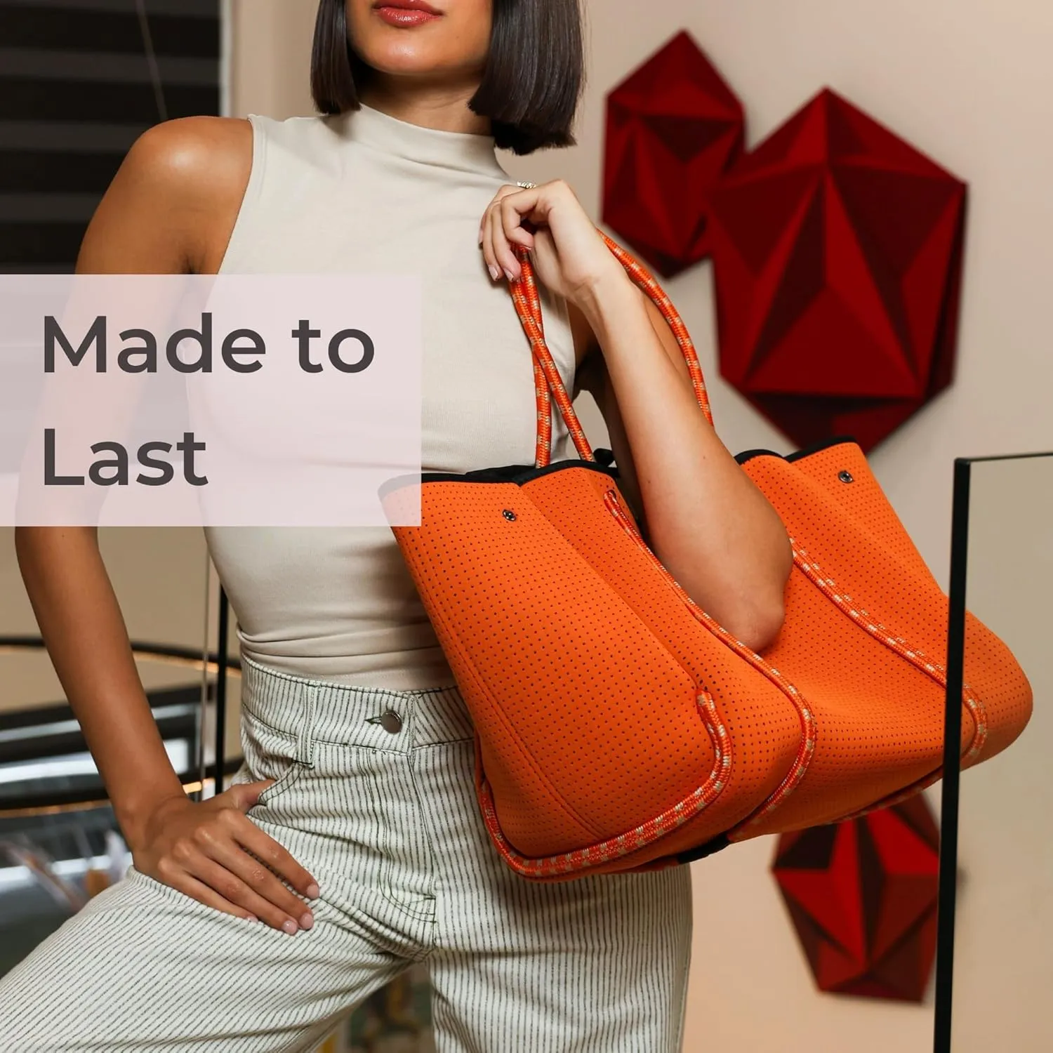 Large Neoprene Tote Bag for Women - Everyday Designer Handbag for Travel Work and Beach with Pockets and Zipper Pouch