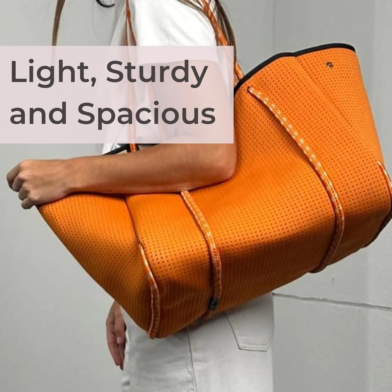 Large Neoprene Tote Bag for Women - Everyday Designer Handbag for Travel Work and Beach with Pockets and Zipper Pouch